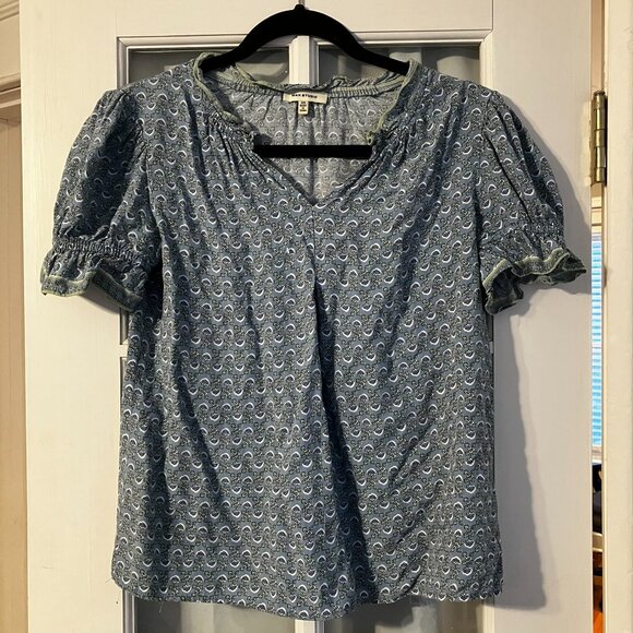 Max Studio Blue and Green Floral Blouse Size XS - Picture 1 of 6